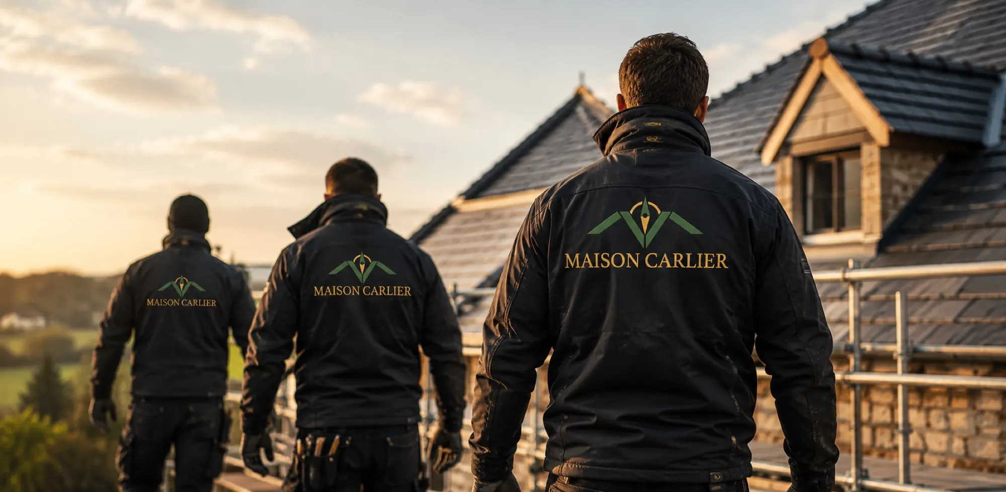 L'équipe de couvreurs Maison Carlier sur un chantier de toiture à Lille